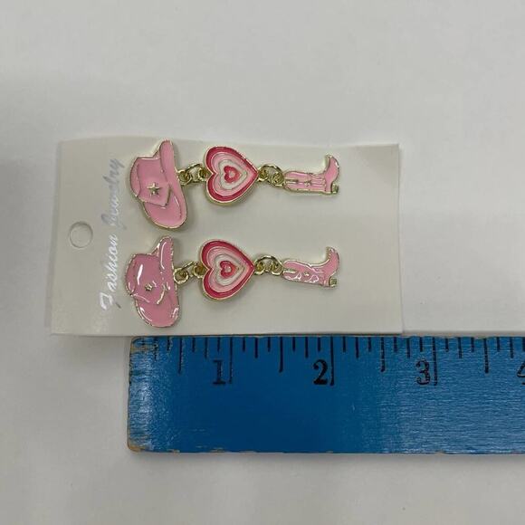 2/$24 NEW Pink Cowgirl Earrings Post Gold Tone Cowboy Boots Hat 158 - Picture 7 of 8